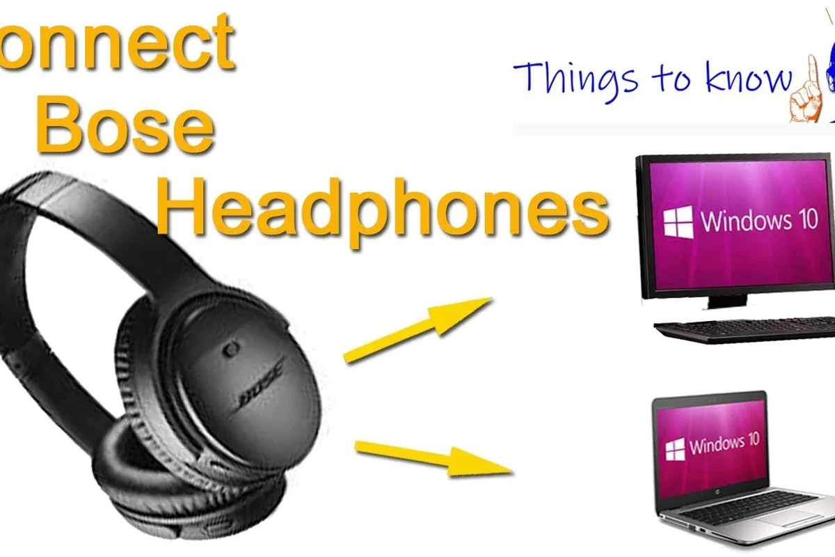 Bose headphones connecting to a laptop with Bluetooth and cable options