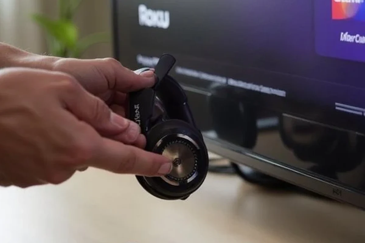 Person connecting wireless headphones to a Roku TV for private listening