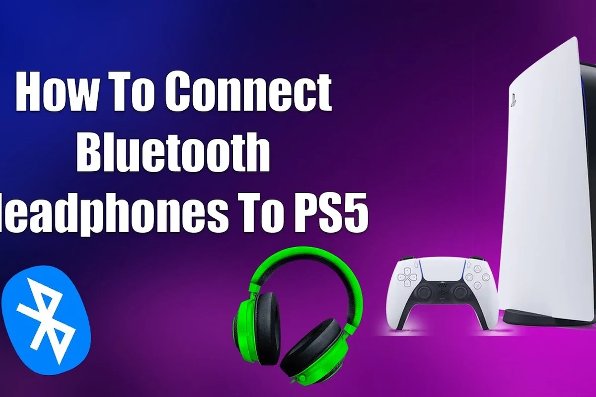 PS5 console with gaming headphones connected by cable and wireless dongle setup