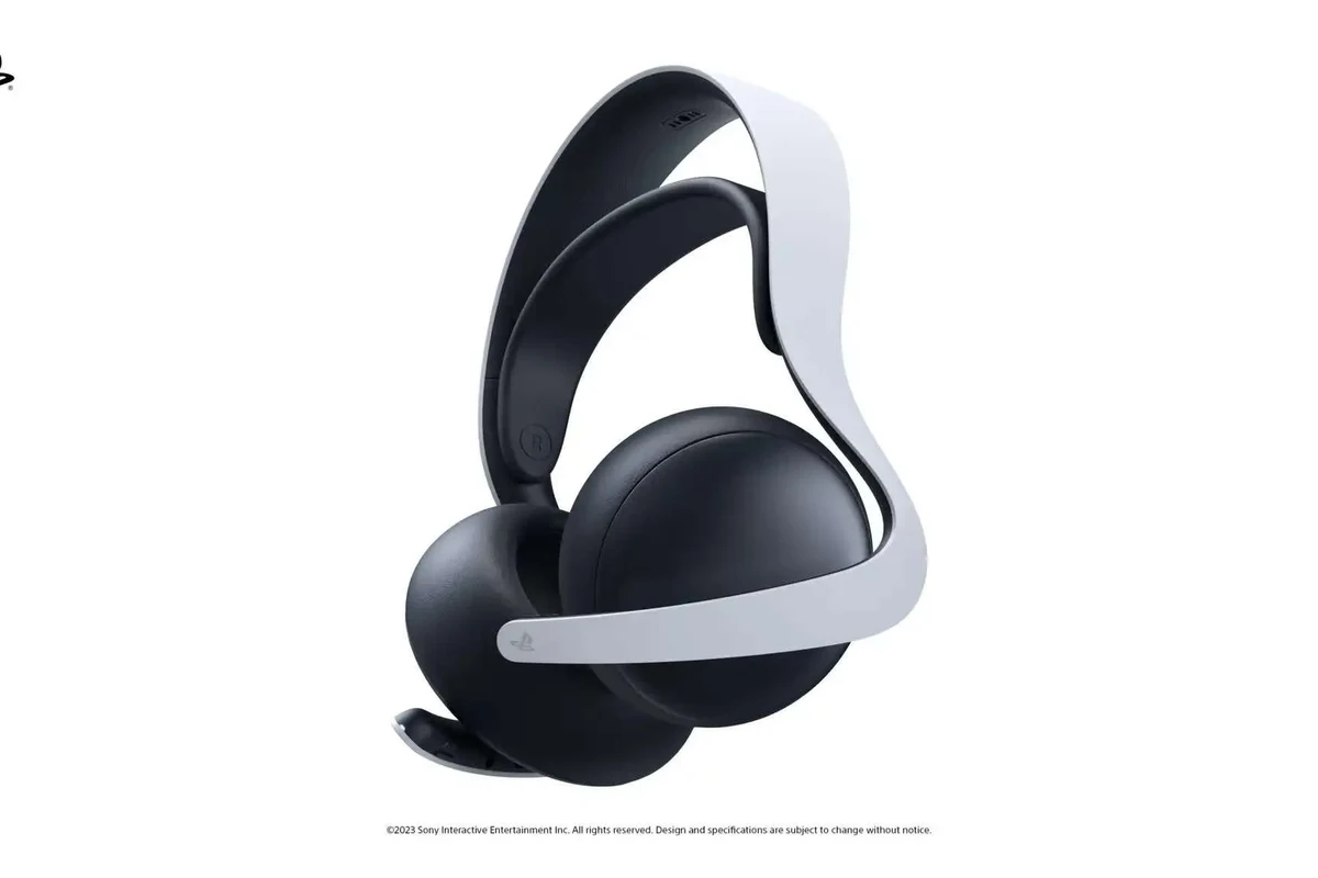 Sony headphones connected to a PS5 console with a DualSense controller and wireless adapter