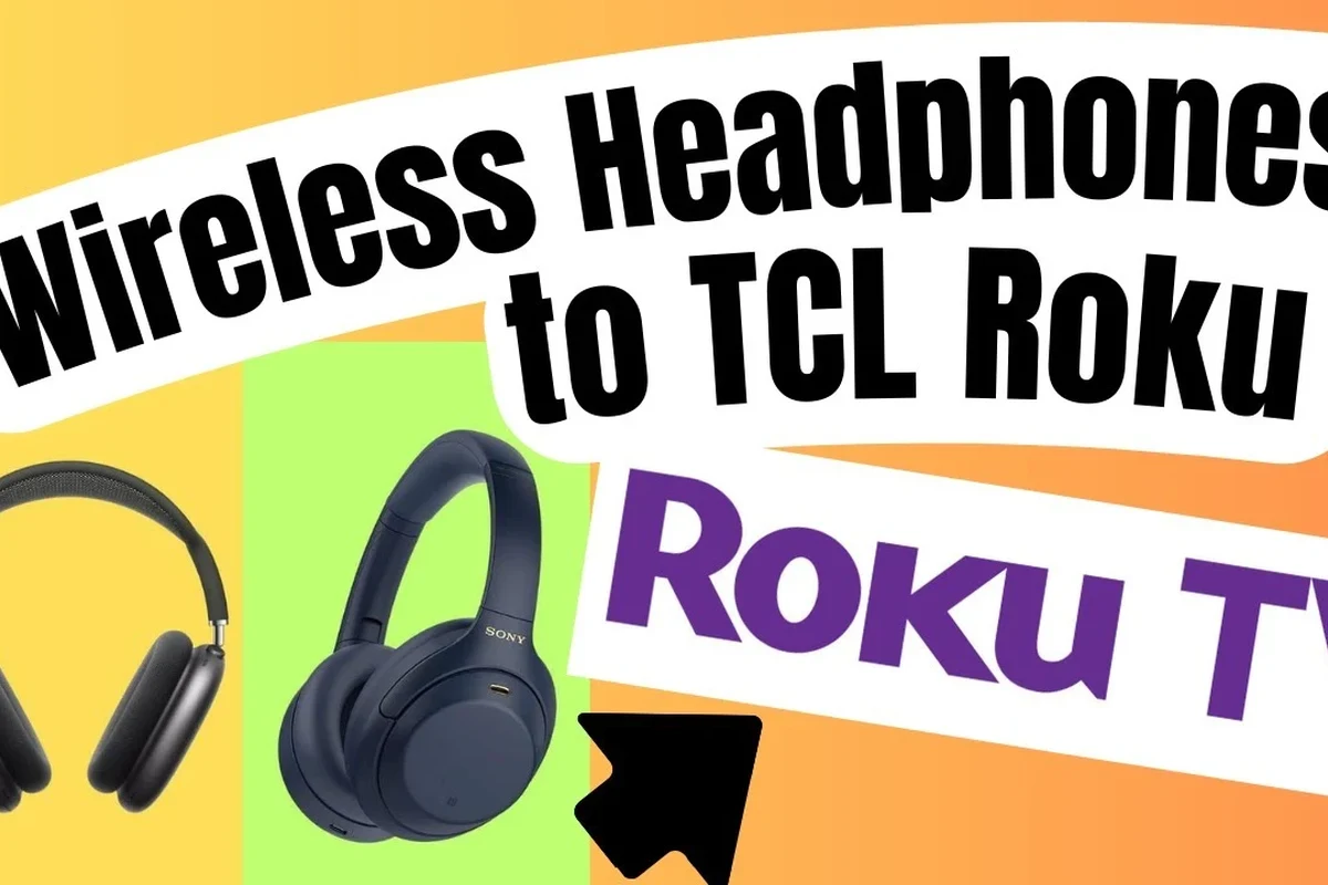 Person using wireless headphones with a Roku TV in a living room for private listening