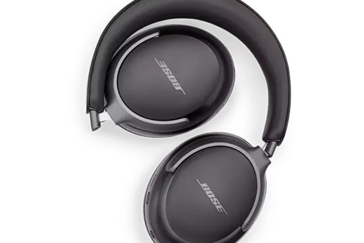 Bose over-ear headphones folded inward for safe travel storage in a case
