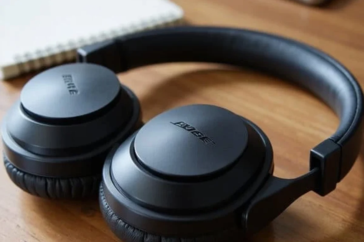 Bose headphones and earbuds arranged with model labels, serial numbers, and app pairing clues