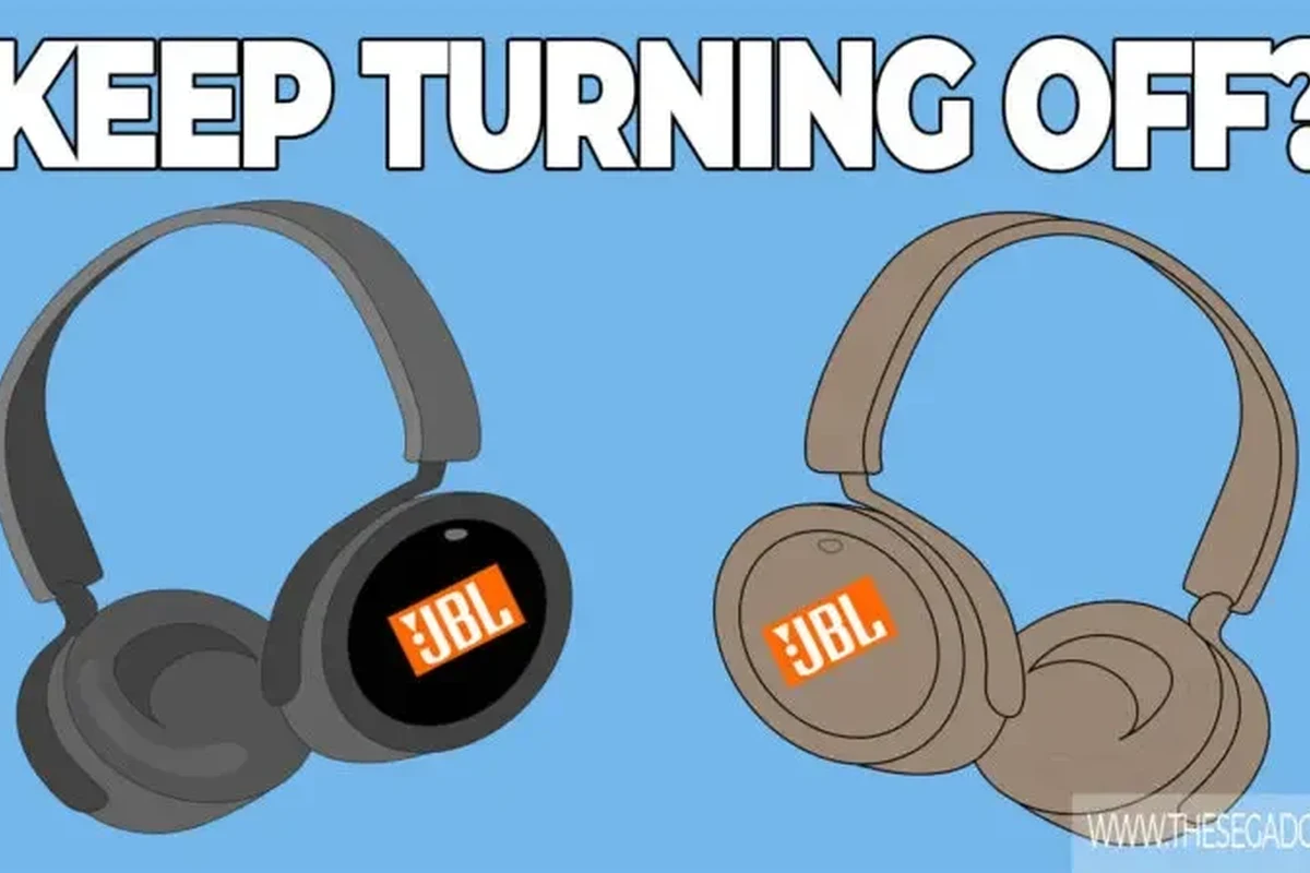 JBL wireless headphones on a desk showing troubleshooting for random shutdowns