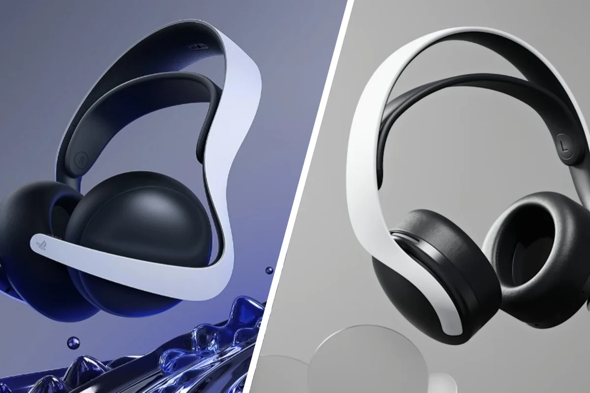 PS5 console with gaming headphones connected by wireless dongle and controller cable