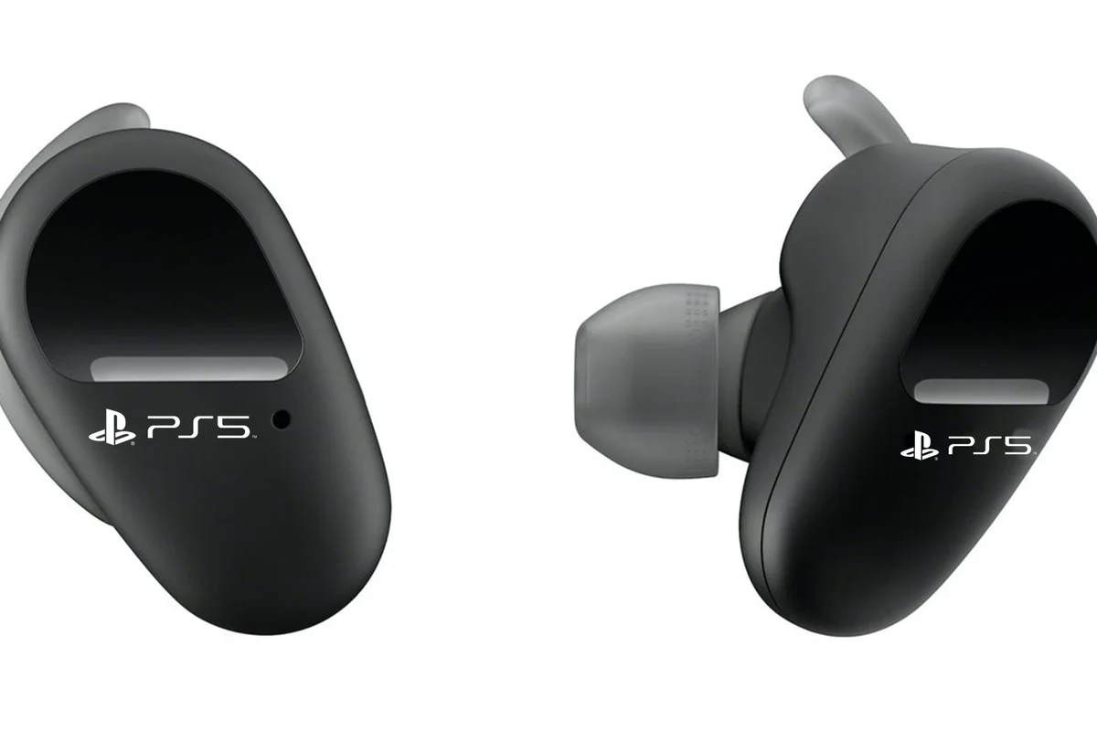 PlayStation 5 console with Bluetooth headphones and gaming setup on desk
