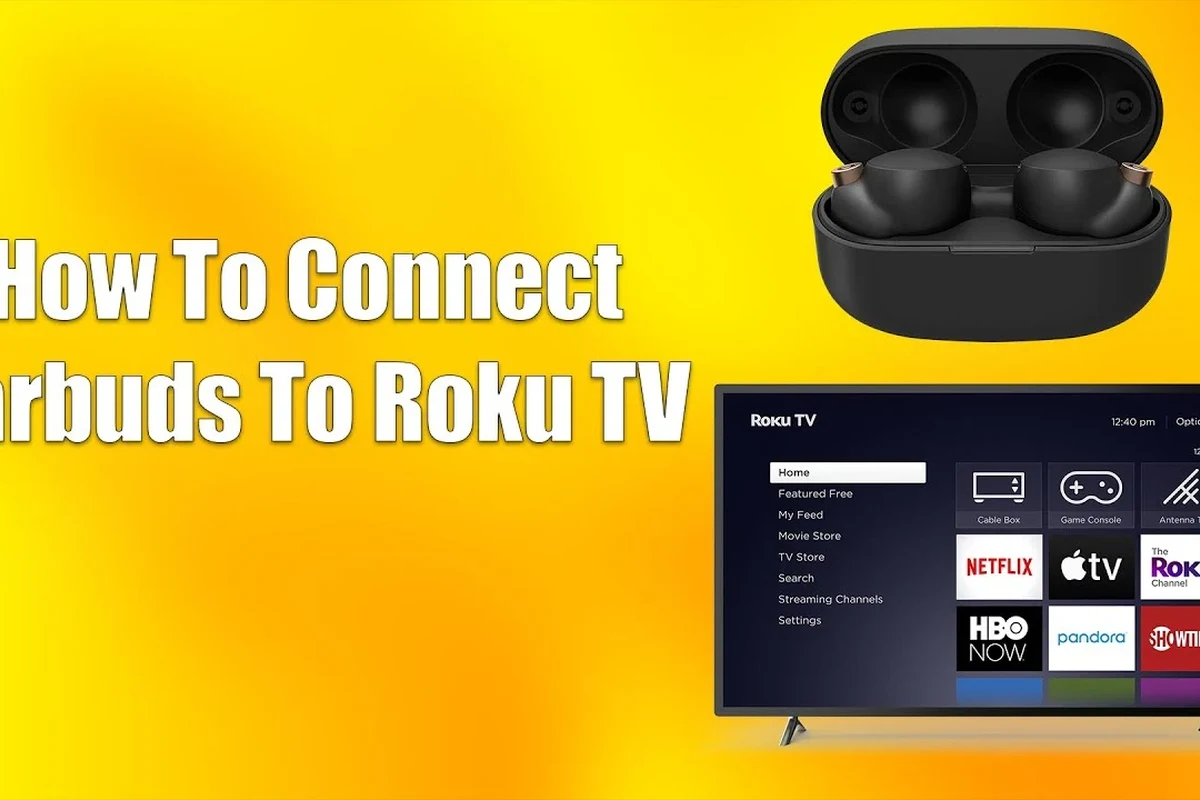 Roku TV paired with Bluetooth headphones for private listening in a living room
