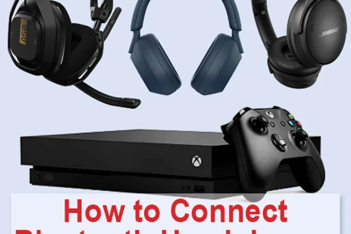 Xbox console with wireless headphones and a TV showing gaming audio setup