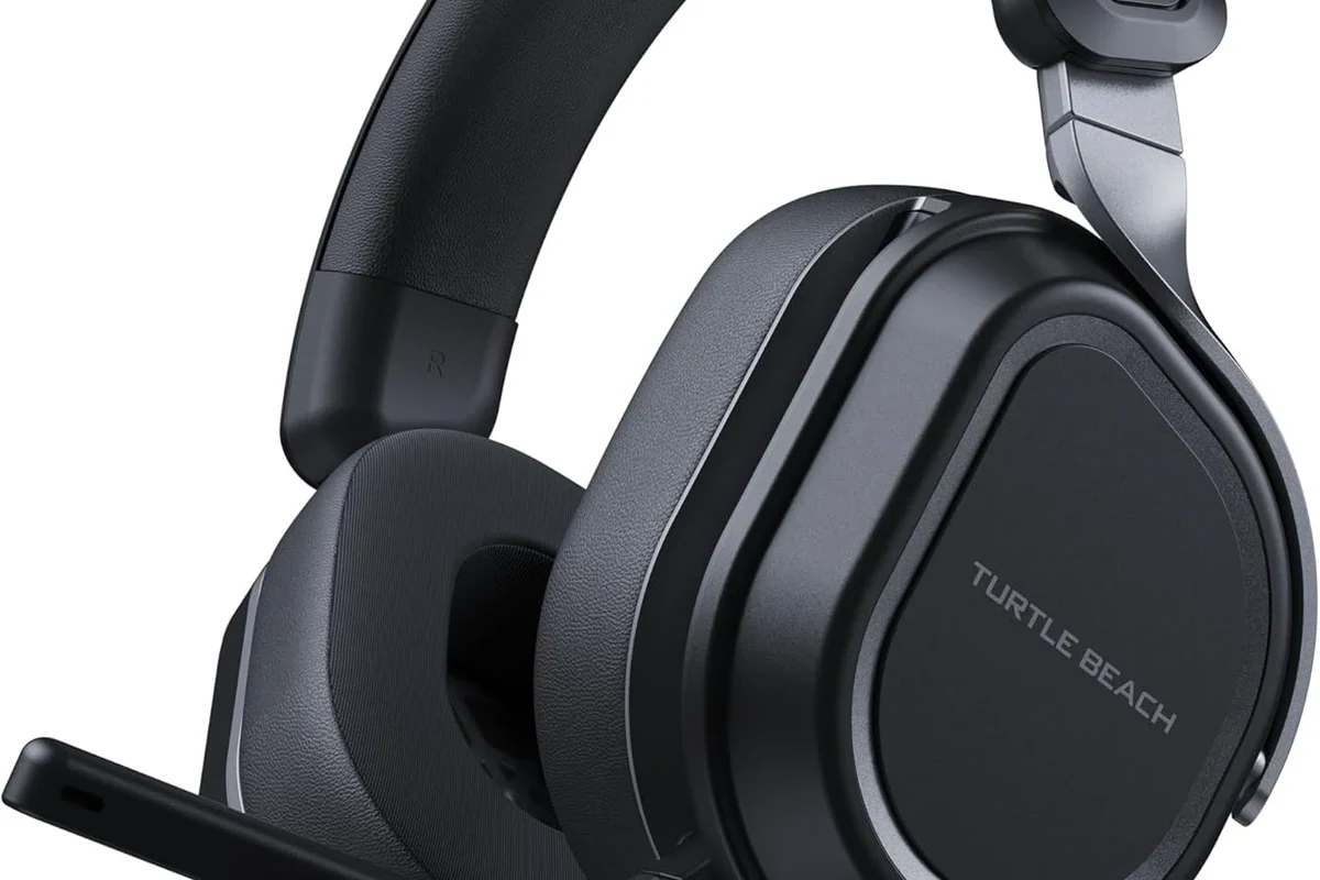 Turtle Beach gaming headset connected to PS5 console with controller and USB transmitter