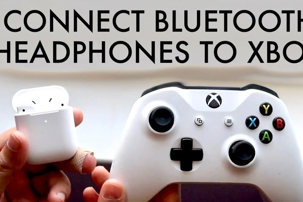 Xbox gamer using Bluetooth headphones with a wireless transmitter setup on a TV
