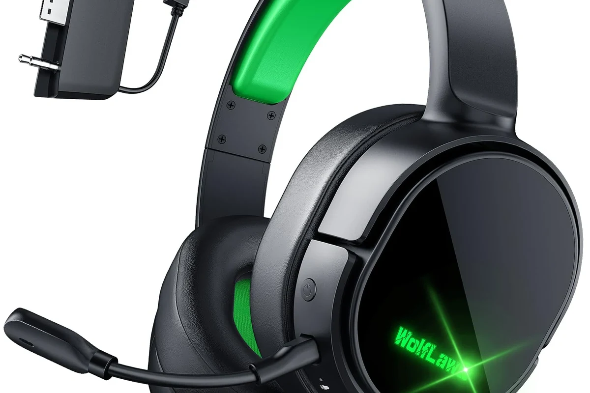 Xbox Series X with wireless headphones and controller on a gaming desk