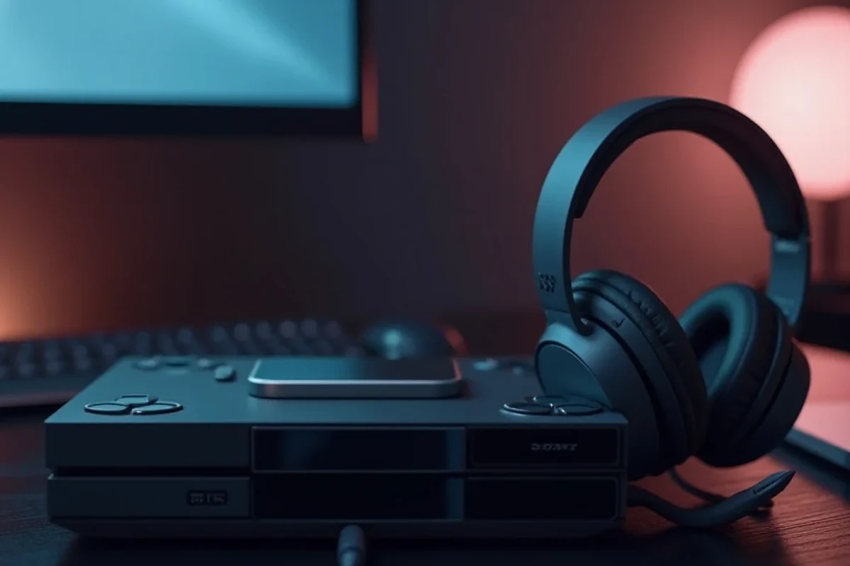 PS5 console with gaming headphones connected for clear audio setup
