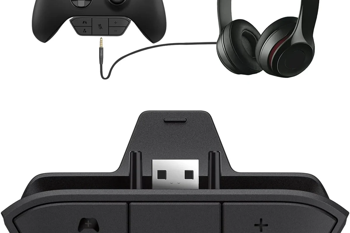 USB headphones connected to an Xbox One setup with controller and TV audio workaround