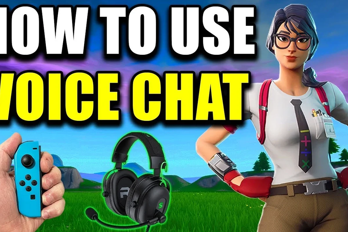 Nintendo Switch player using Fortnite voice chat setup without headphones in a gaming room