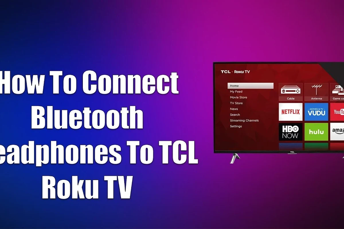 Person using Bluetooth headphones with a Roku TV in a living room