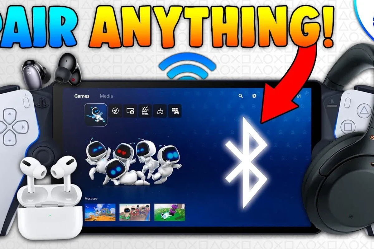 PlayStation Portal with wireless gaming headset and Bluetooth headphones on a desk