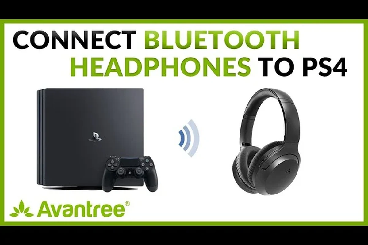 Bluetooth headphones connected to a PS4 console with a wireless adapter and controller