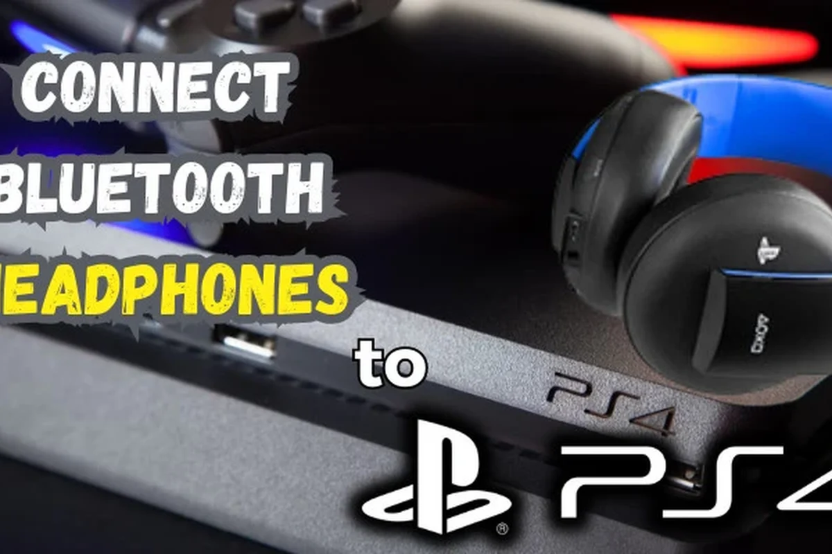 Bluetooth headphones connected to a PS4 console with wireless adapter and controller