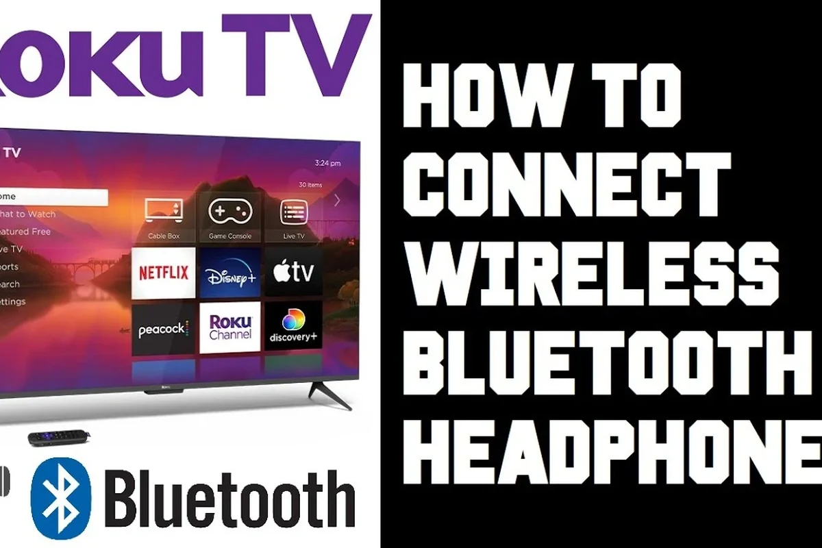 Person wearing wireless headphones while watching a Roku TV in a living room