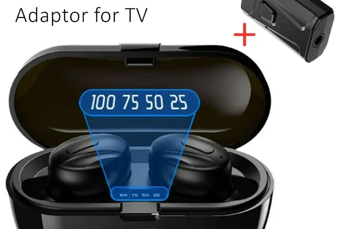 Person watching TV with wireless Bluetooth headphones in a quiet living room