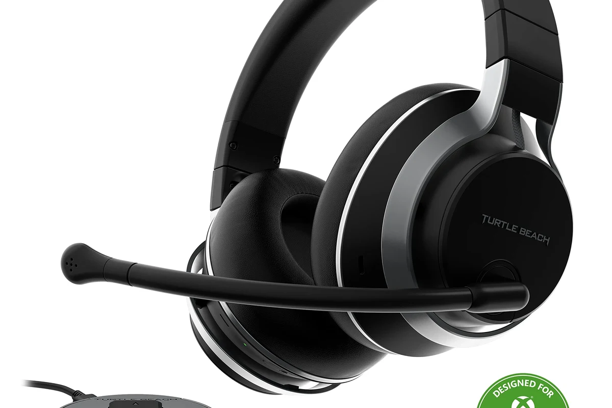 Wireless gaming headset connected to an Xbox console in a living room setup