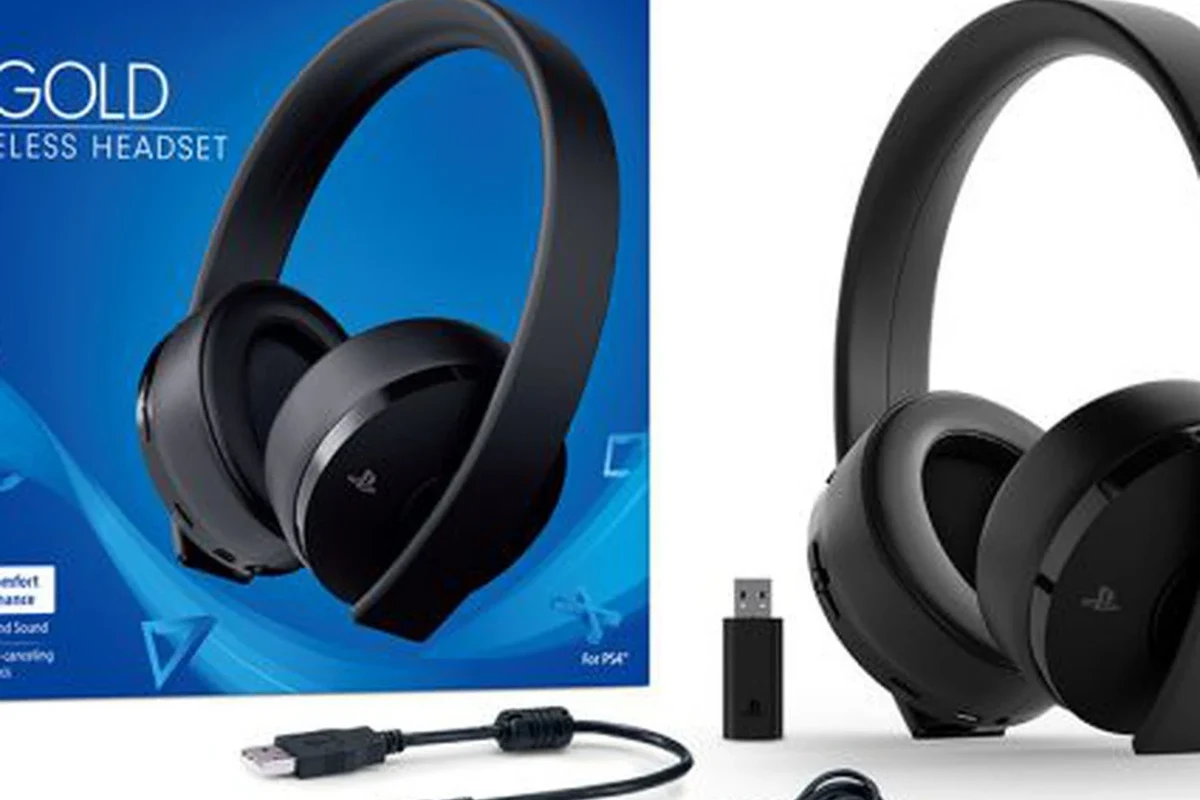 PS4 gaming headset with wired and wireless headphones on a clean desk setup